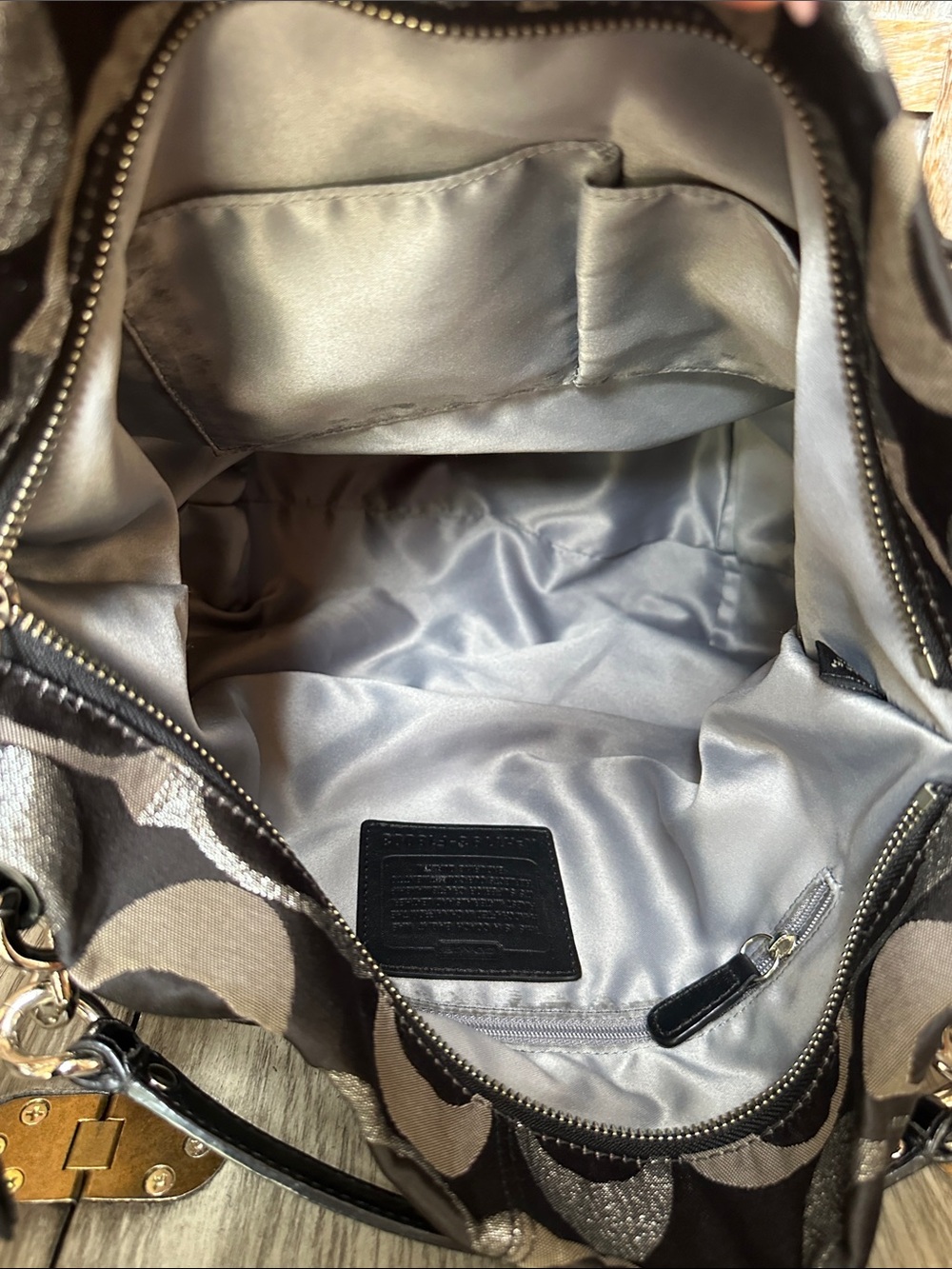 Coach Brooke Signature C Black & Metallic Silver Canvas Shoulder Satchel Tote - Picture 7 of 16